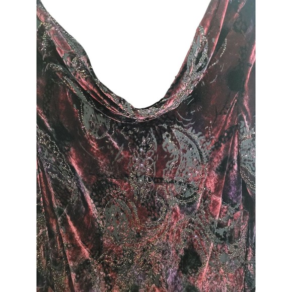 Carmen Marc Valvo Size 2x Bell Sleeve Cowl Neck Paisley Velvet Top Blouse Gothic - Picture 6 of 12